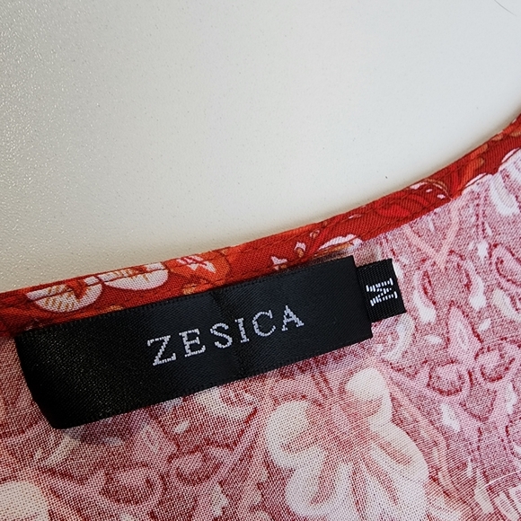 Zesica Wrap Dress Women Red White Floral Flutter Sleeve Rayon V-Neck Sz M - Picture 8 of 12